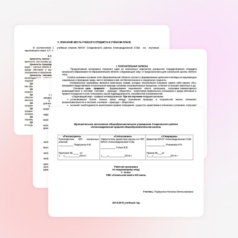 Рабочая программа для 3 класса по окружающему миру УМК "Начальная школа 21 века"