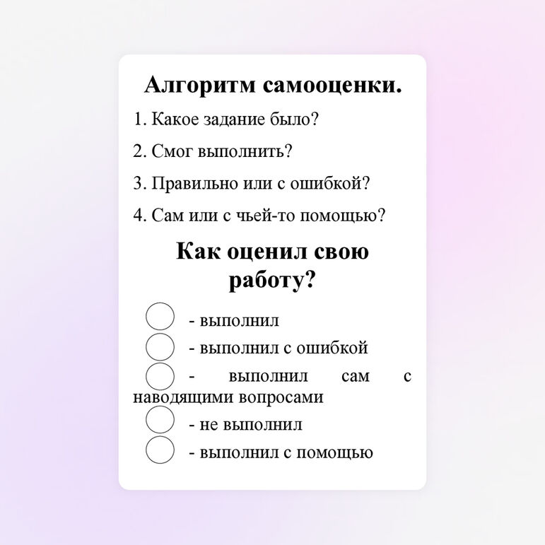 Схема алгоритма самоанализа (1-4 классы)