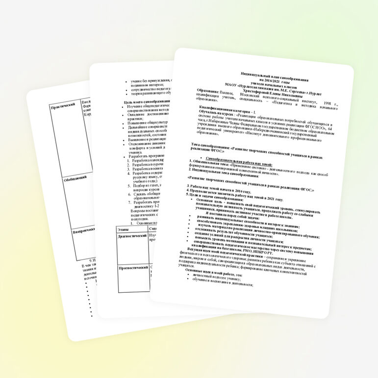 Индивидуальный план учителя начальных классов МАОУ"Нурлатская гимназия имени Героя Советского Союза Михаила Егоровича Сергеева"г.Нурлат