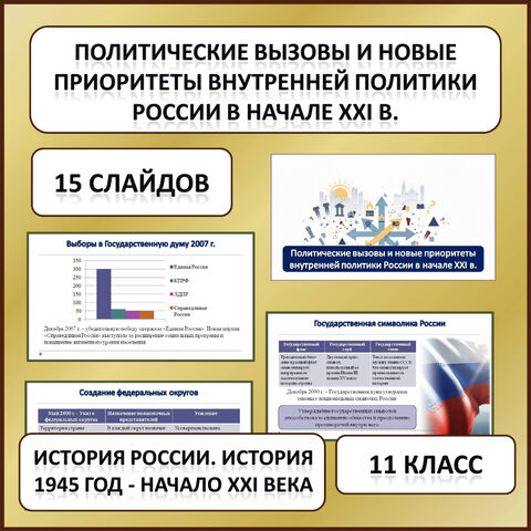 Презентация по теме: «Политические вызовы и новые приоритеты внутренней политики России в начале XXI в.» к учебнику истории «История России. 1945 год - начало XXI века» для 11 класса, Мединский В.Р., Торкунов А.В.