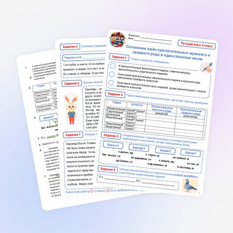 Склонение имён прилагательных мужского и среднего рода в единственном числе