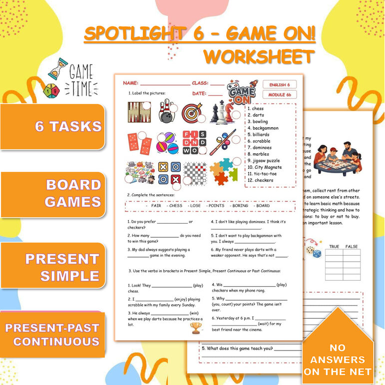 Рабочий лист к модулю 6b учебника Spotlight 6 Game on!