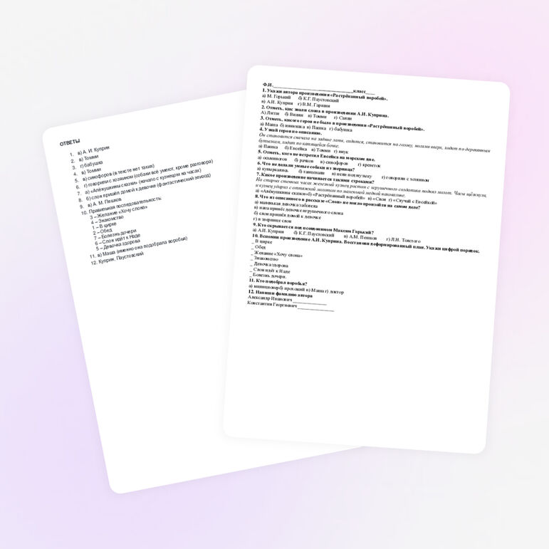 Проверочная по литературному чтению по разделу 