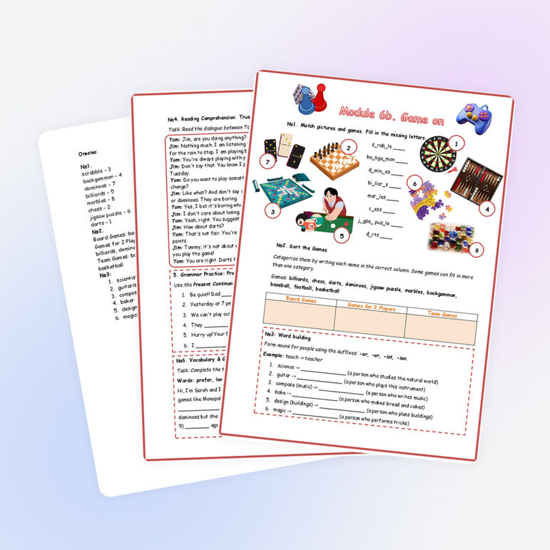 Рабочий лист Spotlight 6 Module 6b Game On