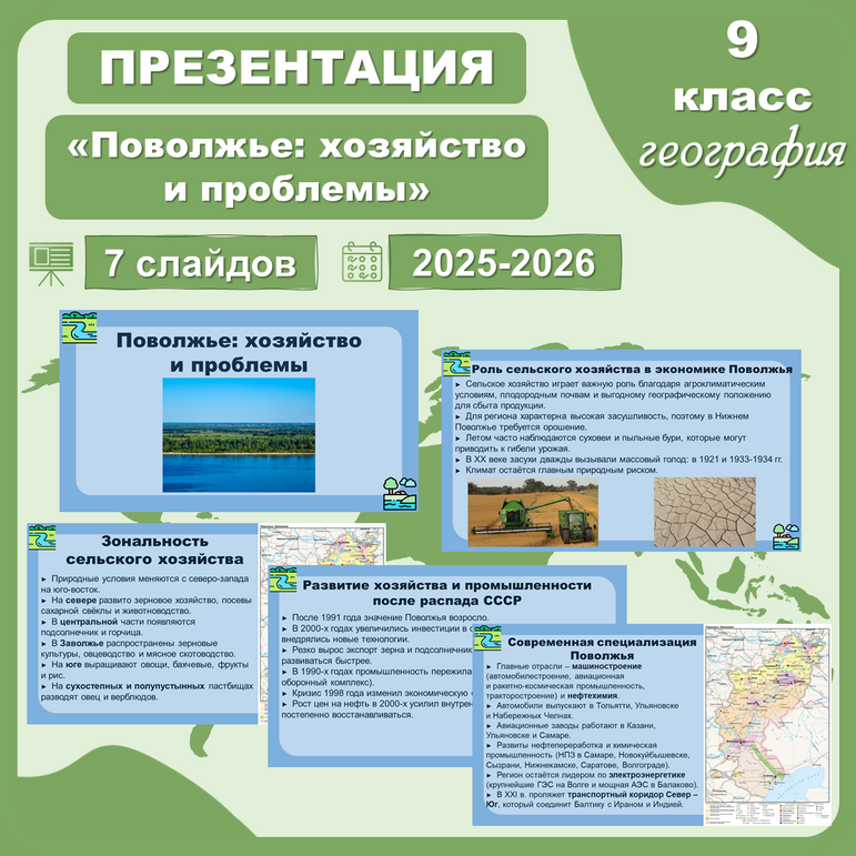 Презентация «Поволжье: хозяйство и проблемы» (география, 9 класс)