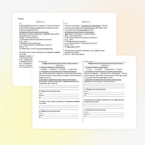 Карточка «Морфологический анализ имени числительного (6 класс)».