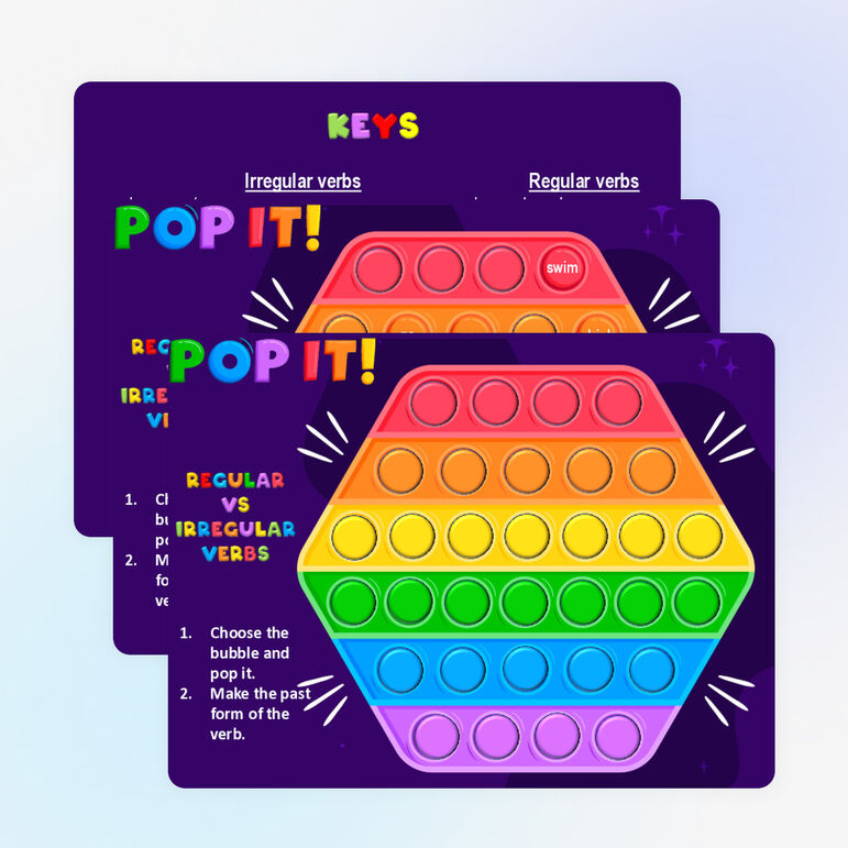 Pop Verb Past Simple Tense. Irregular/regular verbs. Pop it. Интерактивная игра.