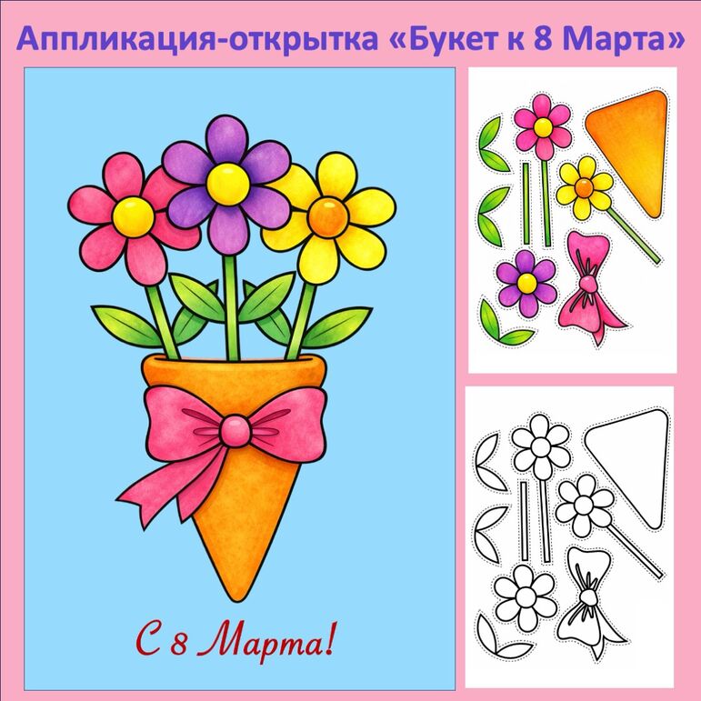 Аппликация «Букет к 8 Марта»