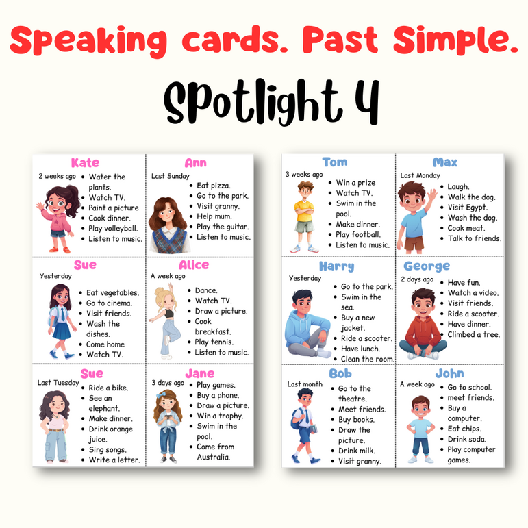 Past simple speaking cards для начальной школы ( Spotlight 4, module 7 ...