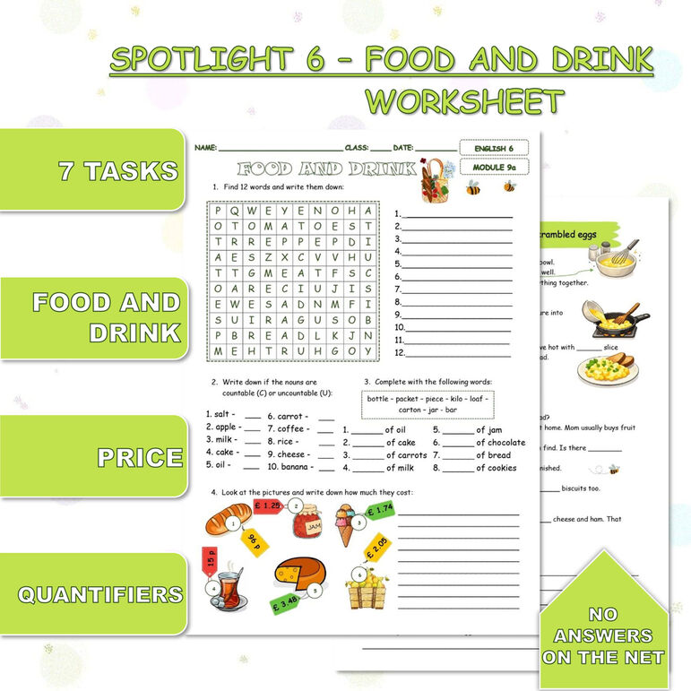 Рабочий лист к модулю 9a учебника Spotlight 6 Food and Drink