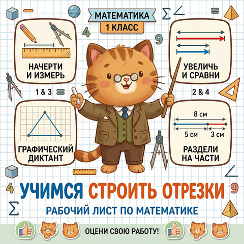 Рабочий лист по математике: «Учимся строить отрезки» (1 класс)