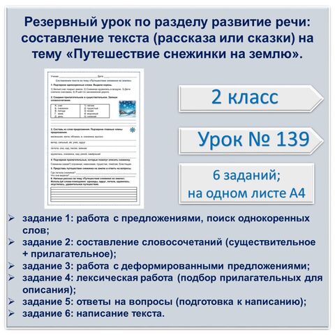 Резервный урок по разделу развитие речи: составление текста (рассказа или сказки) на тему «Путешествие снежинки на землю».