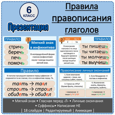 Презентация «Правила правописания глаголов с изученными орфограммами. Обобщение и систематизация» (6 класс)