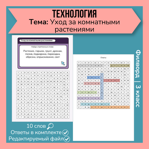 Филворд «Уход за комнатными растениями»
