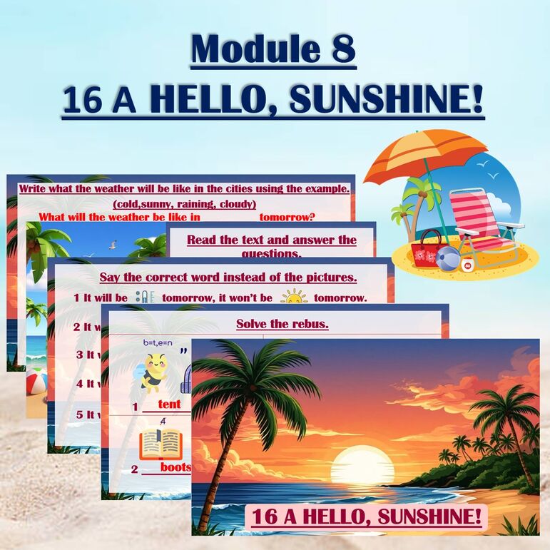 Рабочий лист Spotlight 4 Module 8 Unit 16 "Hello, sunshine!"