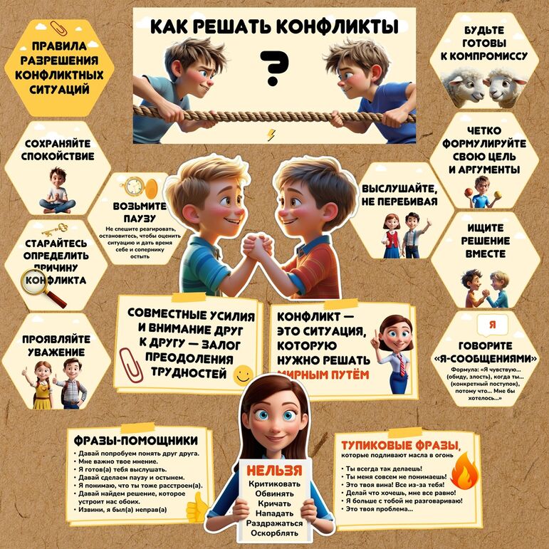 Оформление «Как решать конфликты» для уголка психолога