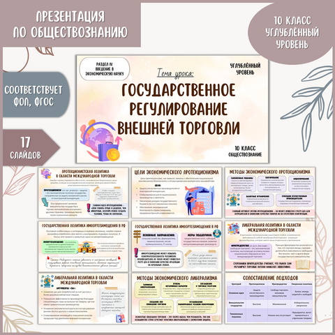 Презентация по обществознанию «Государственное регулирование внешней торговли» для 10 класса (углублённый уровень)