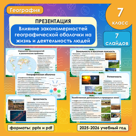 Презентация «Влияние закономерностей географической оболочки на жизнь и деятельность людей» по географии, 7 класс