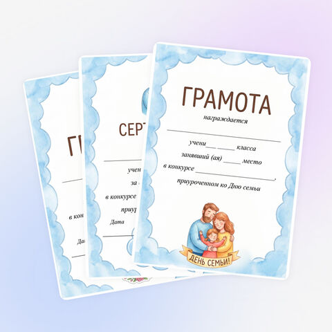 Редактируемые грамоты и сертификат на День семьи 15 мая, 8 июля