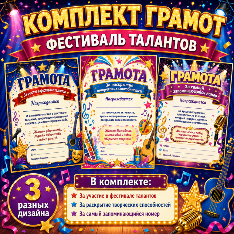 Комплект грамот для летнего лагеря «Фестиваль талантов»