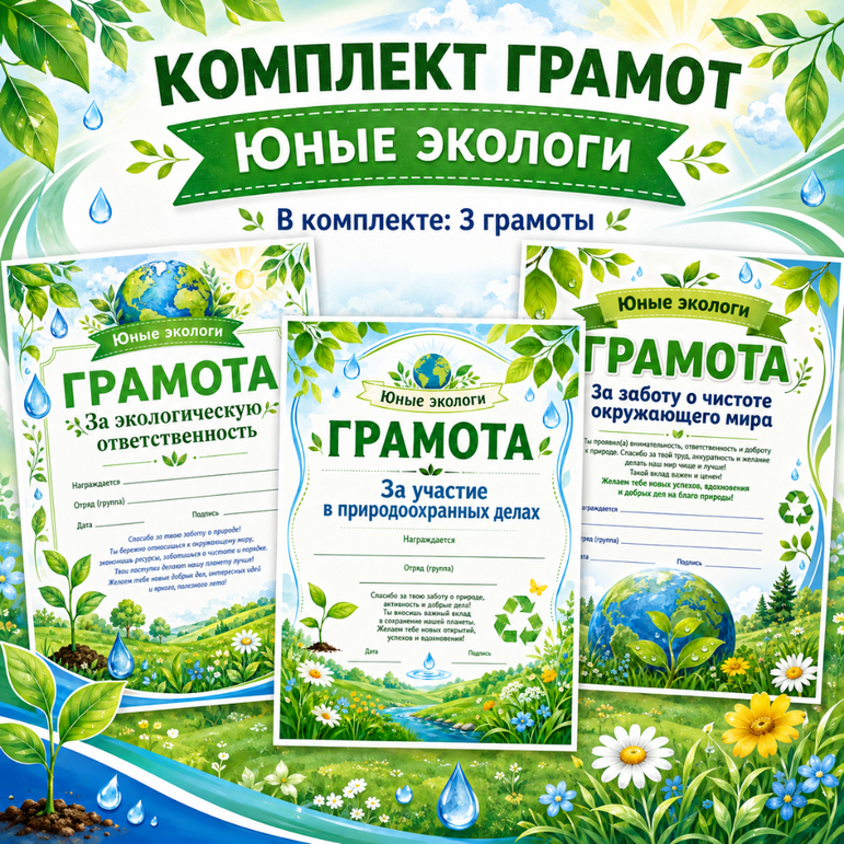 Комплект грамот для летнего лагеря «Юные экологи»