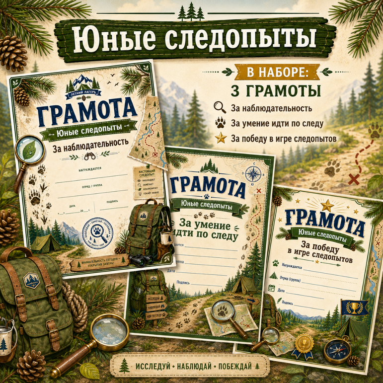 Комплект грамот для летнего лагеря «Юные следопыты»