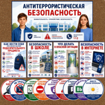 Уголок «Антитеррористическая безопасность». Комплект оформления школы, кабинета ОБЗР и информационного стенда