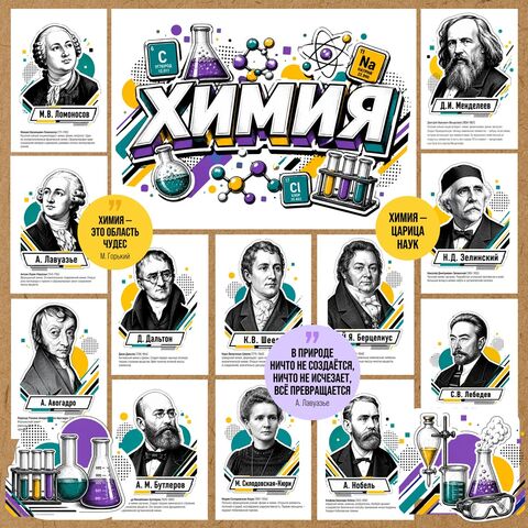 Оформление кабинета химии (учёные химики)