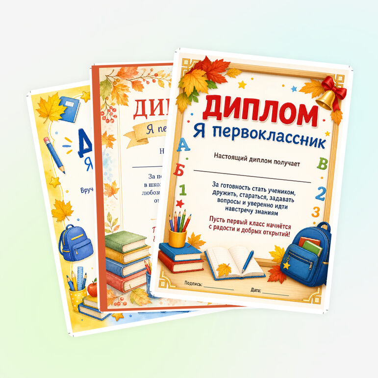 Дипломы «Я первоклассник» (3 варианта, на 1 сентября)