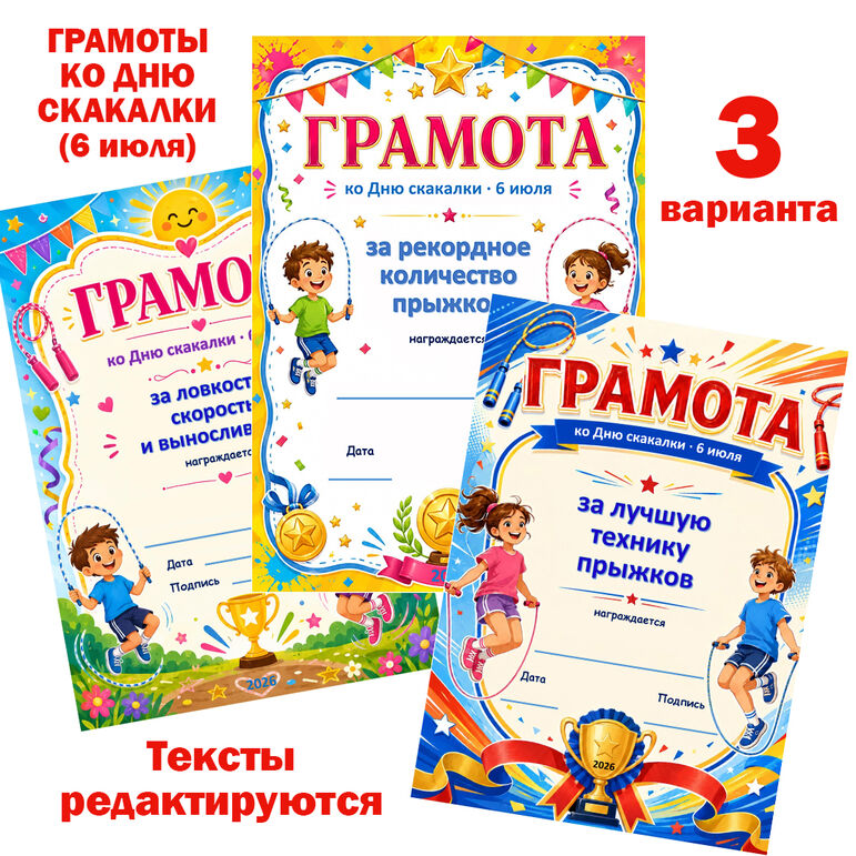 Грамоты ко Дню скакалки (6 июля)