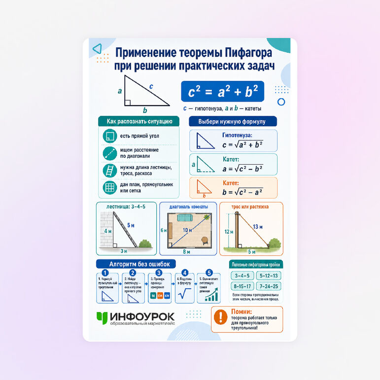 Памятка «Применение теоремы Пифагора при решении практических задач»