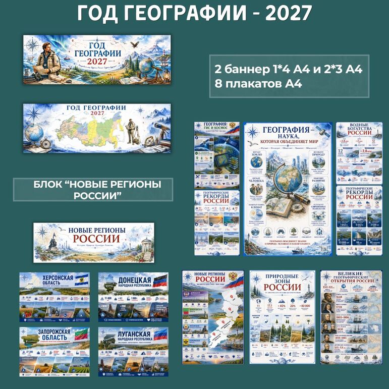 Год географии – 2027: оформление кабинета, фойе, зала (баннеры, плакаты, новые регионы России) | Скачать и распечатать