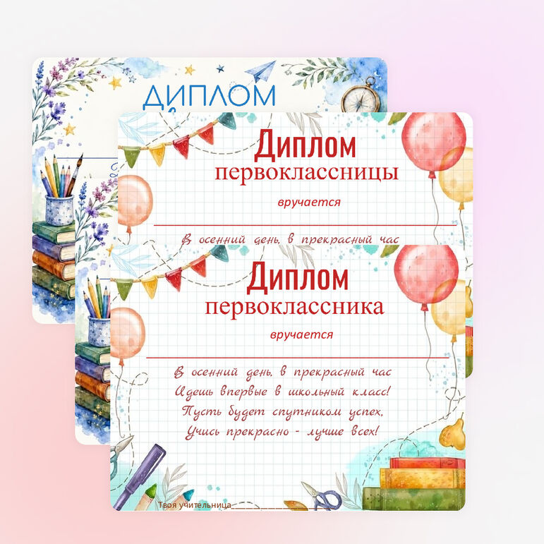 Диплом первоклассника к 1 сентября. Диплом первоклассницы к 1 сентября.