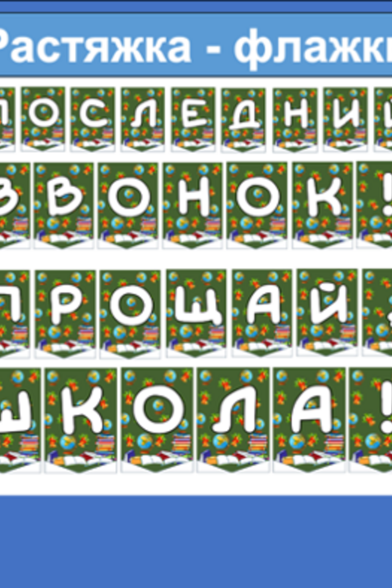 Растяжка - флажки Последний звонок! Прощай, школа! Белые буквы на темном фоне