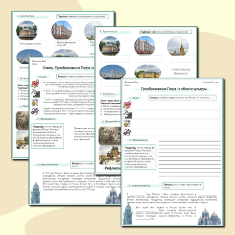 Рабочий лист «Преобразования Петра I в области культуры»