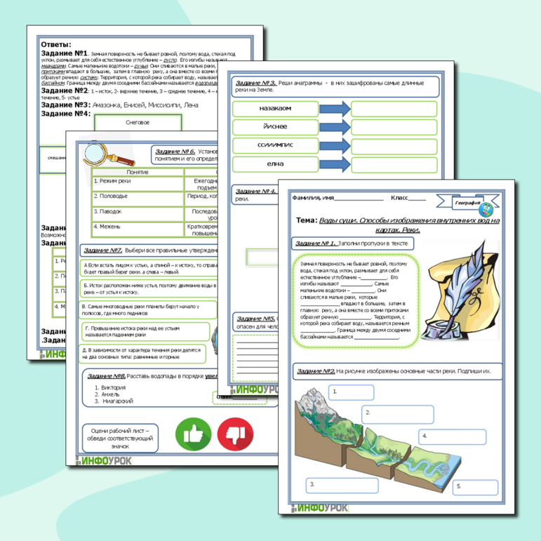 Рабочий лист по географии на тему: Воды суши. Способы изображения внутренних вод на картах. Реки.