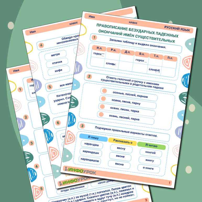 Рабочий лист «Правописание безударных падежных окончаний имен существительных»