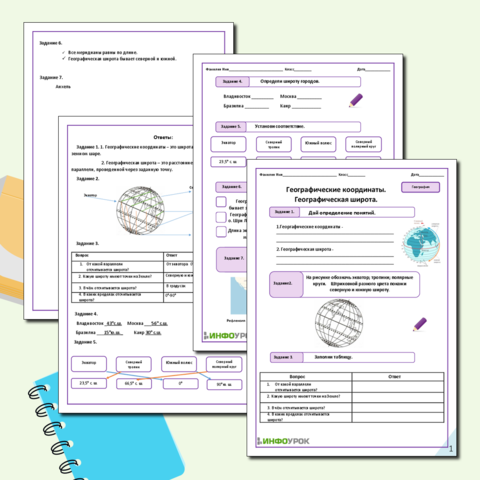 Рабочий лист по географии. Географические координаты. Географическая широта.