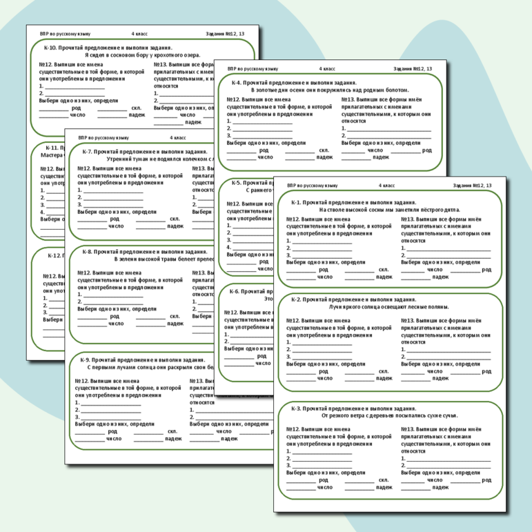 Карточки для подготовки к ВПР по русскому языку (задания 12, 13), 4 класс