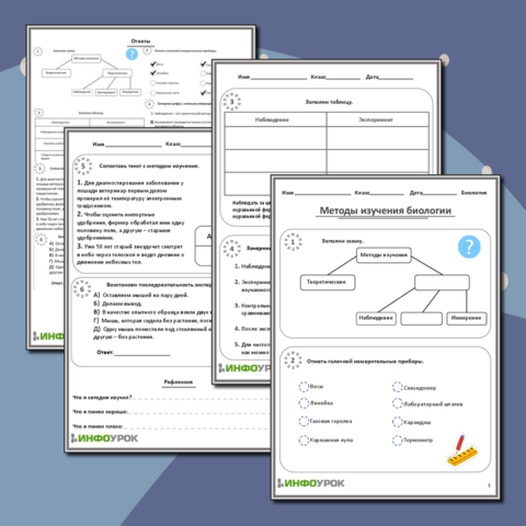 Рабочий лист по биологии « Методы изучения в биологии»