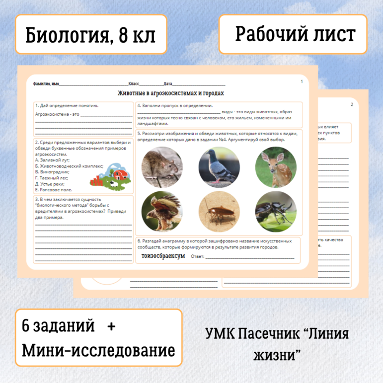 Презентация + рабочий лист «Животные в агроэкосистемах и городах ...