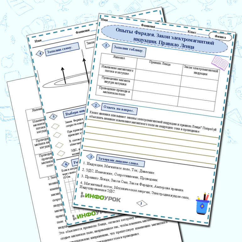 Тест к уроку физики в 8 классе по теме: "Опыты Фарадея. Закон ...
