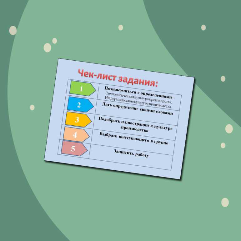 Чек лист задания технология 7 класс