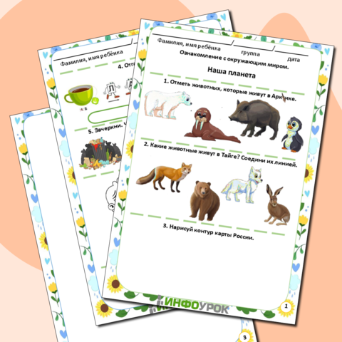 Рабочий лист. Ознакомление с окружающим миром. Наша планета.