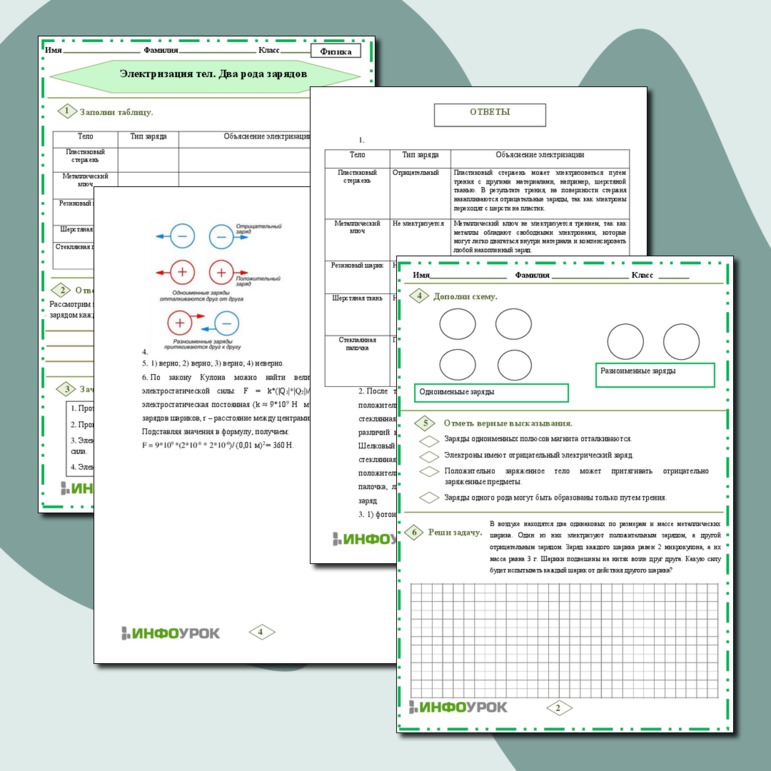 Рабочий лист по Физике 8 класс «Электризация тел. Два рода зарядов»