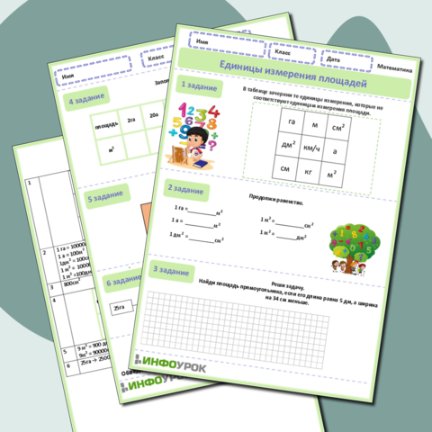 Рабочий лист по математике. 5 класс. Единицы измерения площадей.