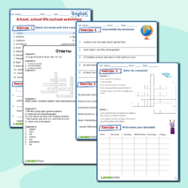Рабочий лист « Школа, школьная жизнь (школьные активности)» (School, school life (school activities))