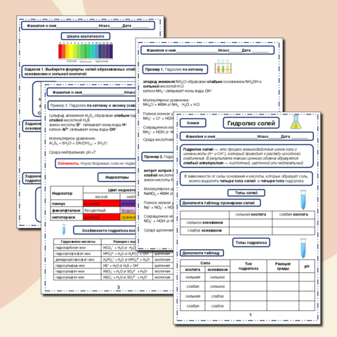 Рабочий лист по химии "Гидролиз солей"