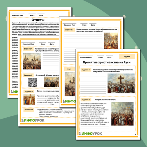 Рабочий лист «Принятие христианства на Руси»