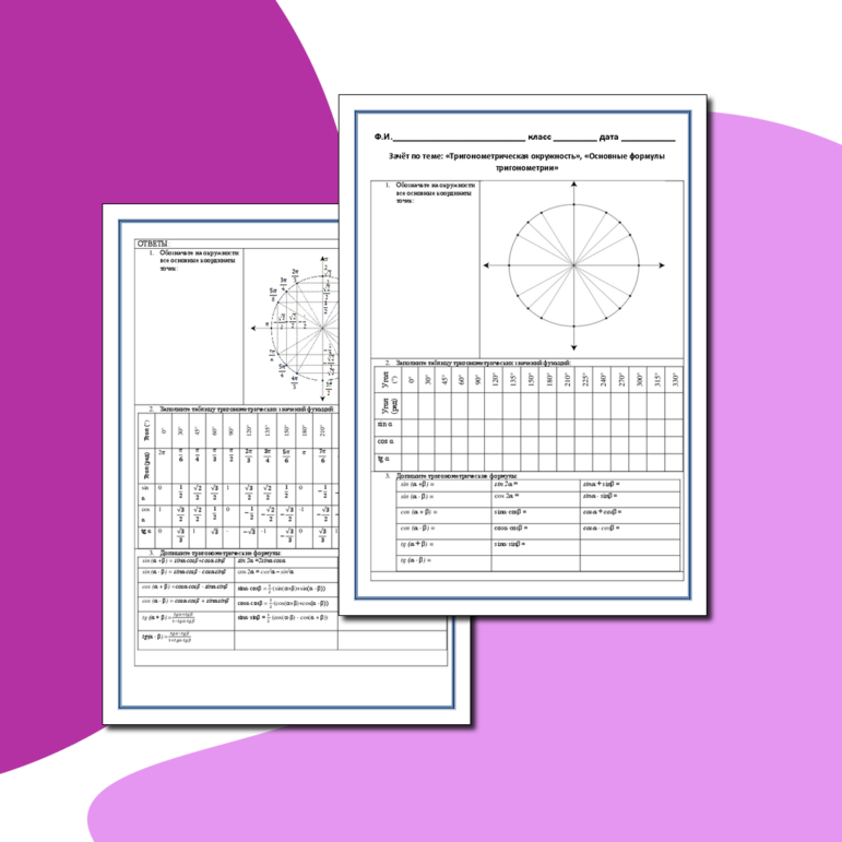 Зачет по основным формулам тригонометрии 10 класс